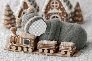 Newborn Digital Backdrop, Christmas Train Background, Face Swap Overlay, Gingerbread House, Baby Holiday Prop, Photoshop & Canva Template