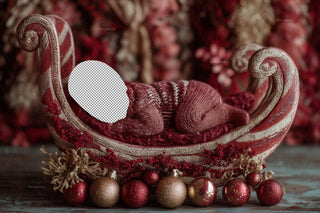 Christmas Newborn Digital Backdrop, Face Swap Overlay, Santa Sleigh, Red Studio Background, Holiday Baby Prop, Photoshop & Canva Template