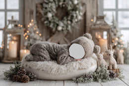 Christmas Newborn Digital Backdrop, Face Swap Overlay, Rustic Studio Photo Background, Holiday Baby Prop, Photoshop & Canva Template