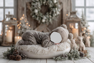 Christmas Newborn Digital Backdrop, Face Swap Overlay, Rustic Studio Photo Background, Holiday Baby Prop, Photoshop & Canva Template