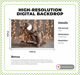 Christmas Newborn Digital Backdrop, Nutcracker Face Swap Overlay, Rocking Horse Background, Holiday Baby Prop, Photoshop & Canva Template