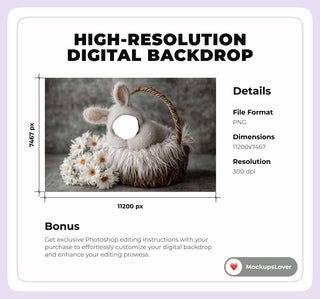 Newborn Easter Bunny Digital Backdrop, Face Swap Overlay, Spring Photo Background, Studio Baby Portrait Prop, Photoshop & Canva Template
