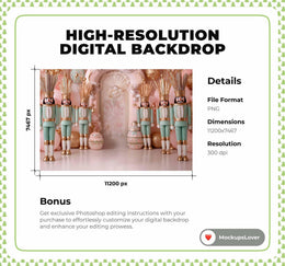 Pink Christmas Digital Backdrop, Giant Nutcracker Studio Photo Background, Holiday Kids Prop, Winter Wonderland, Photoshop & Canva Template