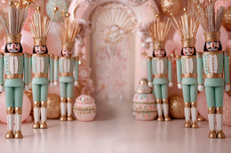 Pink Christmas Digital Backdrop, Giant Nutcracker Studio Photo Background, Holiday Kids Prop, Winter Wonderland, Photoshop & Canva Template