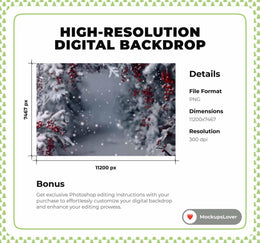 Winter Wonderland Digital Backdrop, Snowy Forest Photo Background, Christmas Holiday Kids Portrait Prop, Photoshop & Canva Template