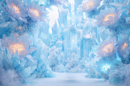 Frozen Giant Flowers Digital Backdrop, Winter Wonderland Photo Background, North Pole, Nordic Christmas, Kids Prop, Photoshop/Canva Template