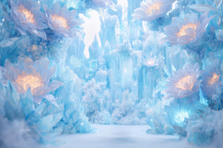 Frozen Giant Flowers Digital Backdrop, Winter Wonderland Photo Background, North Pole, Nordic Christmas, Kids Prop, Photoshop/Canva Template