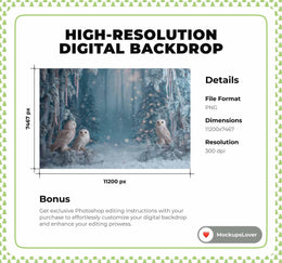 Winter Wonderland Digital Backdrop, Woodland Creatures Photo Background, Fantasy Forest, Owls, Studio Holiday Kids Prop, Photoshop Template