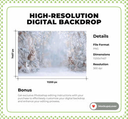 White Studio Christmas Digital Backdrop, Winter Wonderland Background, Owls, Woodland Baby Holiday Kids Prop, Photoshop & Canva Template