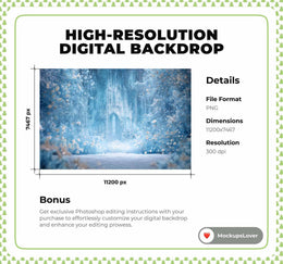 Winter Wonderland Digital Backdrop, Frozen Flowers Photo Background, Christmas Princess Castle, Holiday Kids Prop, Photoshop Template