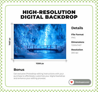 North Pole Bridge Digital Backdrop, Winter Wonderland Background, Christmas Photo, Frozen, Holiday Kids Prop, Photoshop & Canva Template