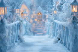 Winter Wonderland Bridge Digital Backdrop, Christmas Village Photo Background, North Pole, Holiday Kids Prop, Photoshop & Canva Template