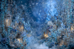 Frozen Fantasy Forest Digital Backdrop, Winter Wonderland Photo Background, Lanterns, Christmas Holiday Prop, Photoshop & Canva Template