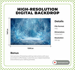 Winter Wonderland Digital Backdrop, Frozen Princess Photo Background, North Pole, Christmas Holiday Kids Prop, Photoshop & Canva Template