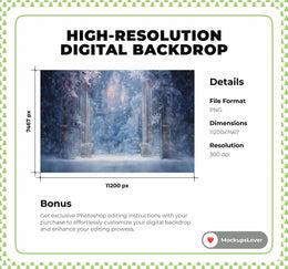 Christmas Princess Digital Backdrop, Ice Castle, Winter Wonderland Photo Background, Holiday Kids Portrait Prop, Photoshop & Canva Template