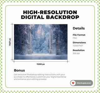 Christmas Princess Digital Backdrop, Ice Castle, Winter Wonderland Photo Background, Holiday Kids Portrait Prop, Photoshop & Canva Template