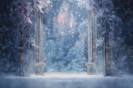Christmas Princess Digital Backdrop, Ice Castle, Winter Wonderland Photo Background, Holiday Kids Portrait Prop, Photoshop & Canva Template