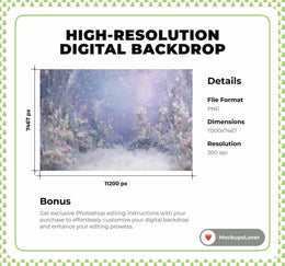 Winter Wonderland Digital Backdrop, Frozen Meadow, Christmas Studio Photo Background, Holiday Kids Portrait Prop, Photoshop & Canva Template