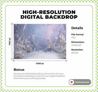 Winter Wonderland Digital Backdrop, Frozen Meadow, Christmas Studio Photo Background, Holiday Kids Portrait Prop, Photoshop & Canva Template