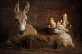 Christmas Animals Newborn Digital Backdrop, Nativity Stable, Farmhouse Photo Background, Holiday Baby Prop, Photoshop & Canva Template