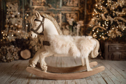 Cozy Christmas Rocking Horse Newborn Digital Backdrop, Holiday Photo Background, Studio Baby Portrait Prop, Photoshop & Canva Template