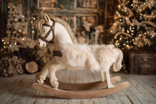 Cozy Christmas Rocking Horse Newborn Digital Backdrop, Holiday Photo Background, Studio Baby Portrait Prop, Photoshop & Canva Template