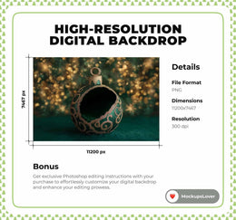 Green Christmas Ball Newborn Digital Backdrop, Holiday Studio Photo Background, Baby Boy Girl Portrait Prop, Photoshop & Canva Template