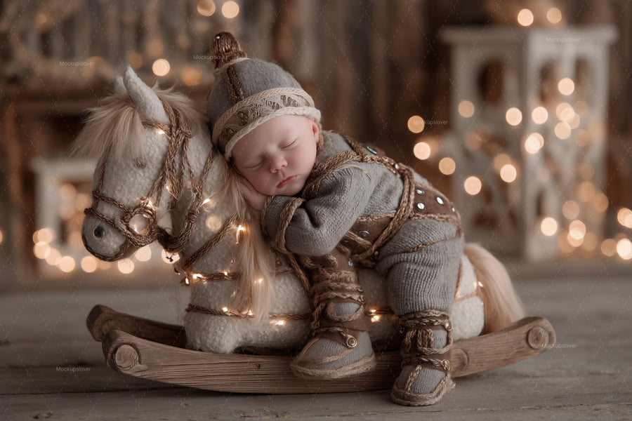 baby face swap overlay with nutcracker and rocking horse for holiday photos