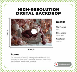 Christmas Newborn Digital Backdrop, Face Swap Overlay, Santa Sleigh, Winter Wonderland Background, Holiday Prop, Photoshop & Canva Template