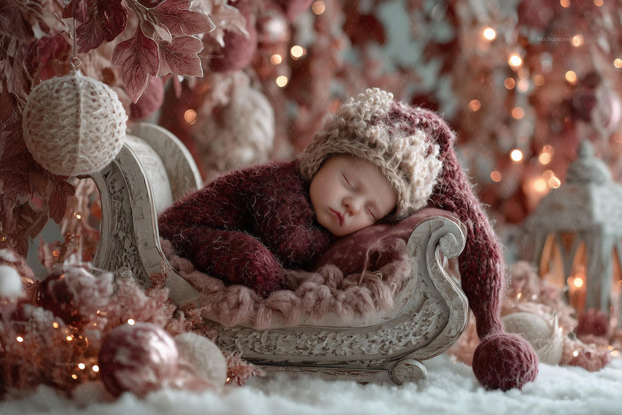newborn overlay with santa sleigh in winter wonderland christmas backdrop