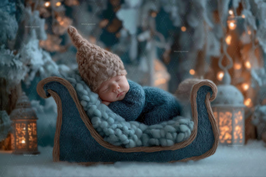christmas newborn face swap overlay with santa sleigh backdrop, ideal for holiday photo props