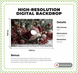 Christmas Newborn Digital Backdrop, Face Swap Overlay, Santa Sleigh, Studio Photo Background, Holiday Baby Prop, Photoshop & Canva Template