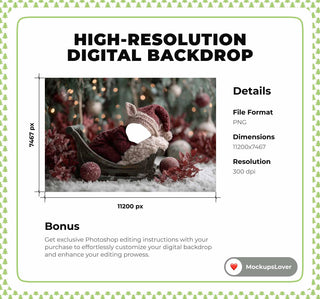 Christmas Newborn Digital Backdrop, Face Swap Overlay, Santa Sleigh, Studio Photo Background, Holiday Baby Prop, Photoshop & Canva Template