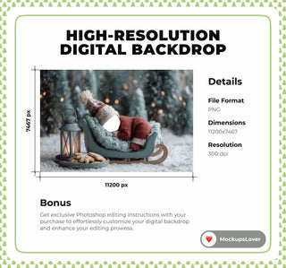Winter Wonderland Newborn Face Swap Overlay, Christmas Digital Backdrop, Santa Sleigh Background, Woodland Holiday Baby Prop, Canva Template