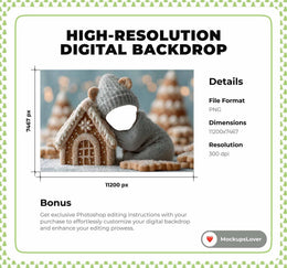 Christmas Newborn Bakery Digital Backdrop, Face Swap Overlay, Gingerbread House Background, Holiday Baby Prop, Photoshop & Canva Template