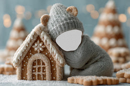 Christmas Newborn Bakery Digital Backdrop, Face Swap Overlay, Gingerbread House Background, Holiday Baby Prop, Photoshop & Canva Template