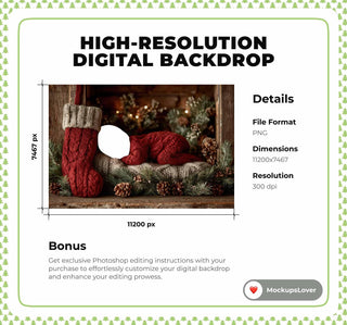 Cozy Christmas Newborn Digital Face Swap Overlay, Holiday Baby Portrait Backdrop, Rustic Studio Photo Background, Photoshop & Canva Template