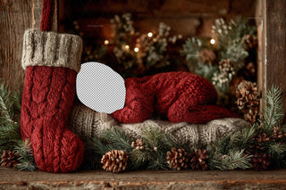Cozy Christmas Newborn Digital Face Swap Overlay, Holiday Baby Portrait Backdrop, Rustic Studio Photo Background, Photoshop & Canva Template