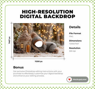 Newborn Christmas Digital Backdrop, Winter Wonderland Background, Woodland Baby Portrait Prop, Face Swap Overlay, Photoshop & Canva Template