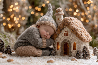 christmas newborn face swap overlay, winter wonderland background, festive baby prop, digital backdrop, photoshop template