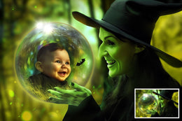 Halloween Glass Globe Digital Backdrop Bundle, Horror Kids Photo Background, Skeletons, Witch, Clowns, Dracula, Photoshop & Canva Template