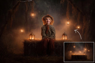 Haunted Fantasy Forest Digital Backdrop Bundle, Halloween Photo Background, Pumpkins, Lanterns, Horror Kids Prop, Photoshop & Canva Template