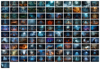 Haunted Fantasy Forest Digital Backdrop Bundle, Halloween Photo Background, Pumpkins, Lanterns, Horror Kids Prop, Photoshop & Canva Template