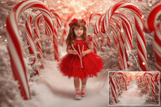 Candyland Christmas Digital Backdrop Bundle, Candy Canes, Winter Wonderland Photo Background, Holiday Kids Prop, Photoshop & Canva Template