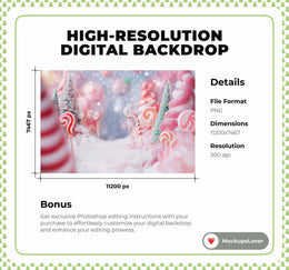 Pink Christmas Digital Backdrop, Candyland Props, Winter Wonderland Background, Holiday Kids Photo Prop, Photoshop & Canva Template