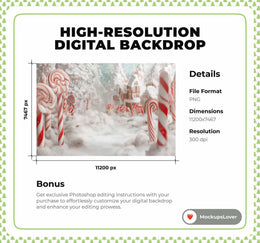 Candyland Digital Backdrop, Winter Wonderland Photo Background, Christmas Holiday Kids Prop, Photoshop & Canva Template, Photo Editing