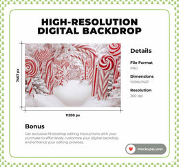 Candy Cane Arch Digital Backdrop, Candyland Props, Winter Wonderland Photo Background, Holiday Forest Kids Prop, Photoshop & Canva Template