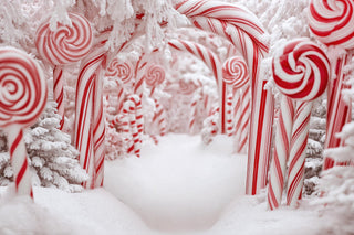 Candy Cane Arch Digital Backdrop, Candyland Props, Winter Wonderland Photo Background, Holiday Forest Kids Prop, Photoshop & Canva Template