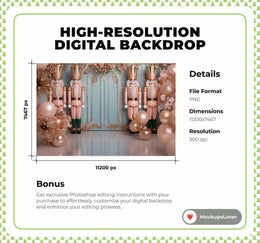 Christmas Nutcracker Palace Digital Backdrop, Winter Wonderland Photo Background, Pink Princess, Holiday Kids Portrait Prop, Canva Template