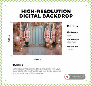 Christmas Nutcracker Palace Digital Backdrop, Winter Wonderland Photo Background, Pink Princess, Holiday Kids Portrait Prop, Canva Template